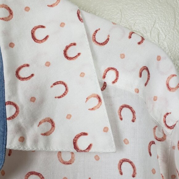 Style & Co Horseshoe Print Cotton Button Up Top White Size XL Equestrian Western - Picture 6 of 12